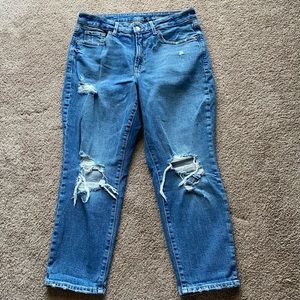 Old Navy O.G. Straight High-Rise Jean Size 12 Petite Medium Wash Distressed Jean